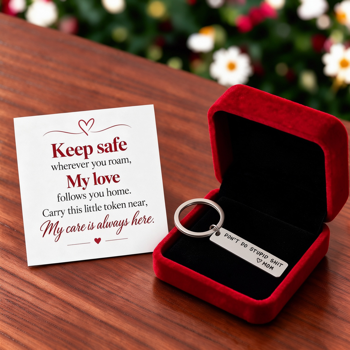 Mom Engraved Bar Keychain