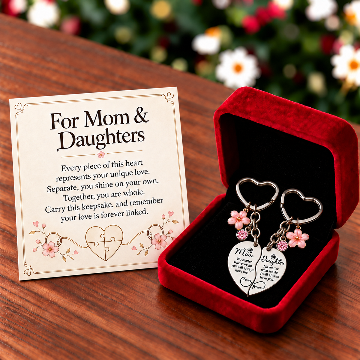 Connecting Hearts Puzzle Keychain for Mom & Daughters