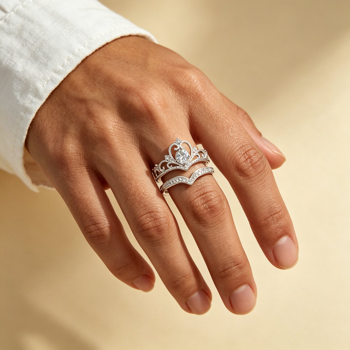 Vintage Lace Crown Stackable Ring Set