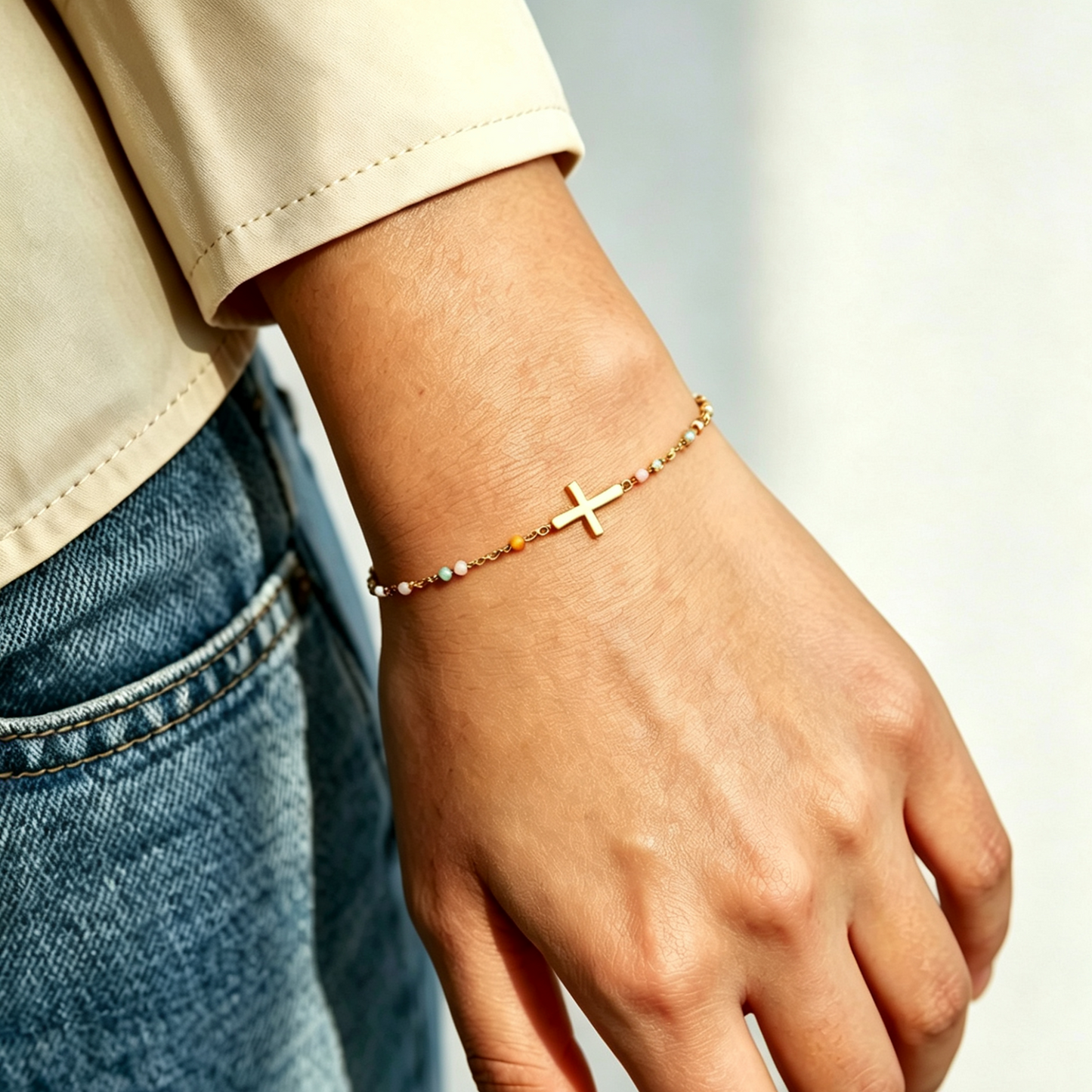 Cross Pearl Bracelet