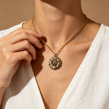 You Are My Sunshine Sunflower Pendant Necklace