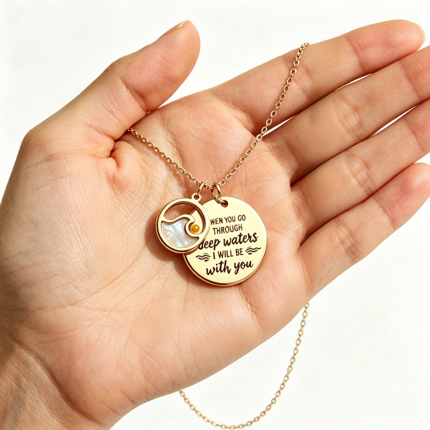 "I Will Be With You" Faith Wave Pendant Necklace 🌊🤍