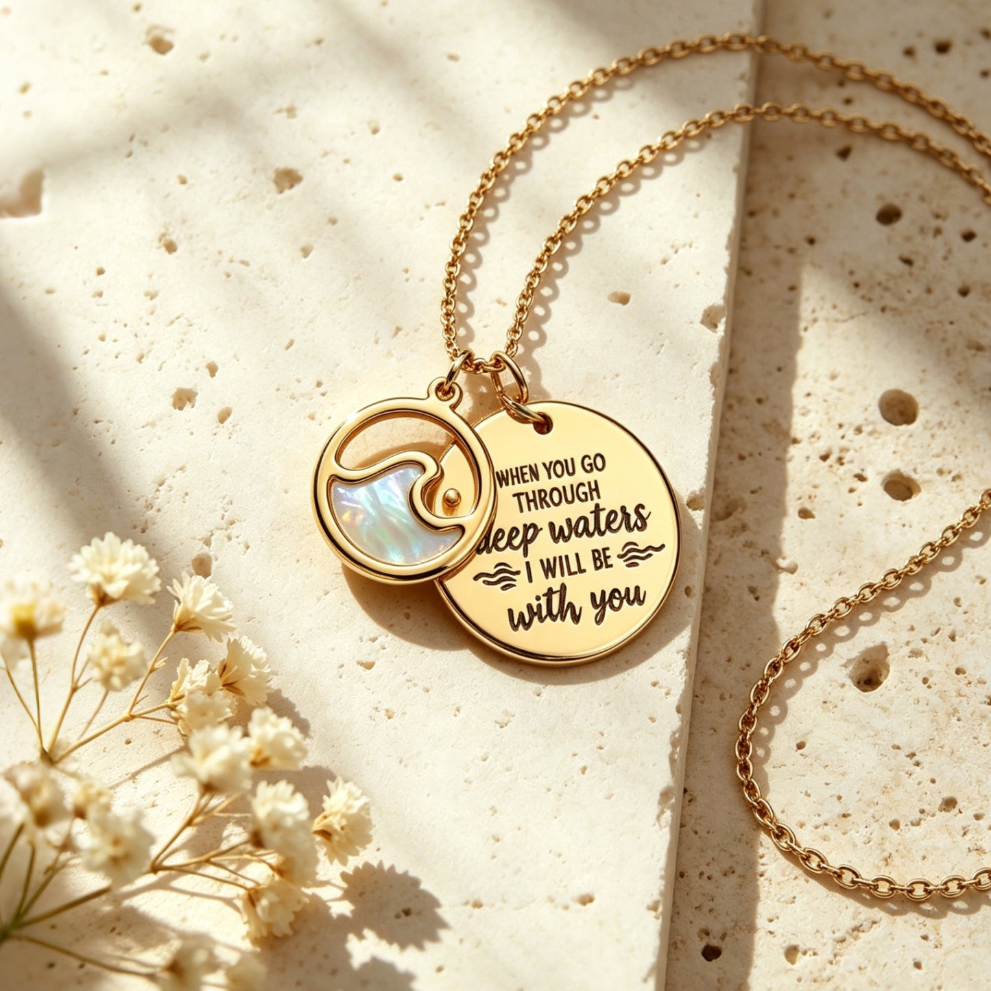"I Will Be With You" Faith Wave Pendant Necklace 🌊🤍