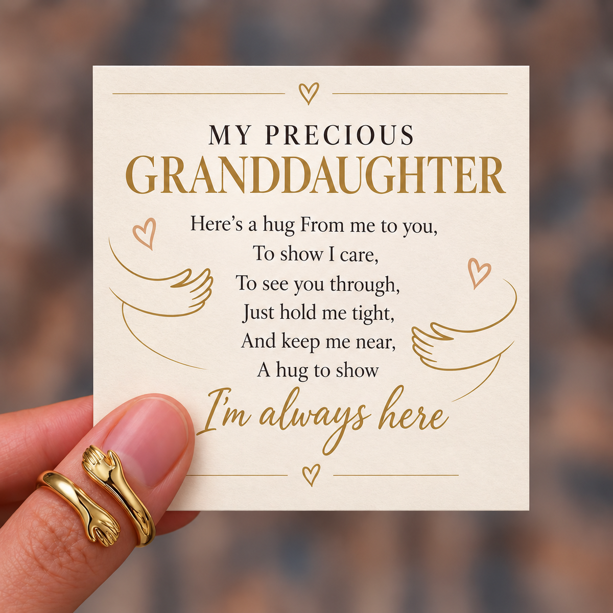 To My Granddaughter-Hugging Hands Open Ring