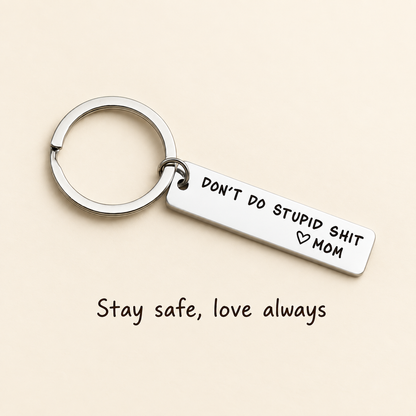 Mom Engraved Bar Keychain