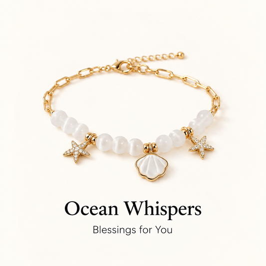 Ocean Shell Starfish Bracelet, Sea Gift for Her