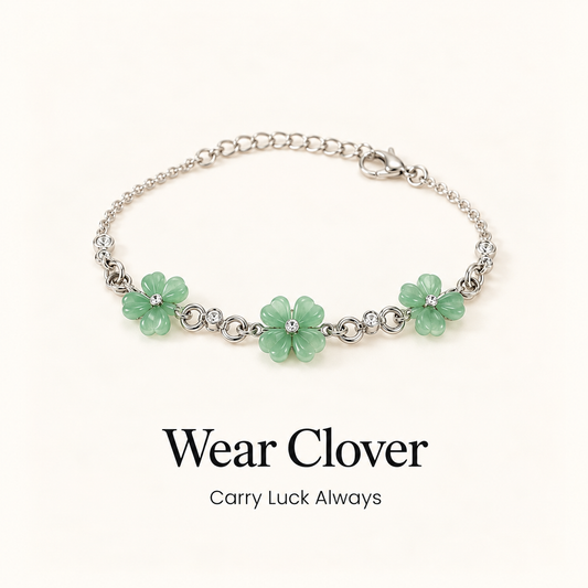 Lucky Four-Leaf Clover Green Charm Bracelet