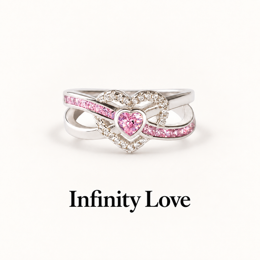 925 Sterling Silver Mom & Daughter Infinity Heart Within Heart Ring