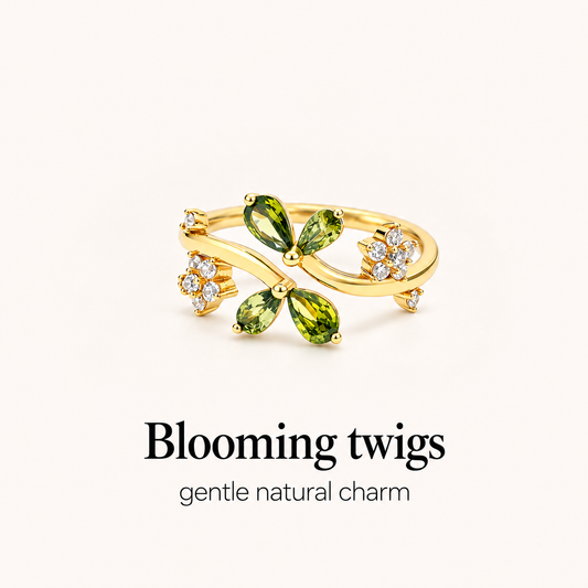 Dual‑Leaf Olive Green Accent Open Ring
