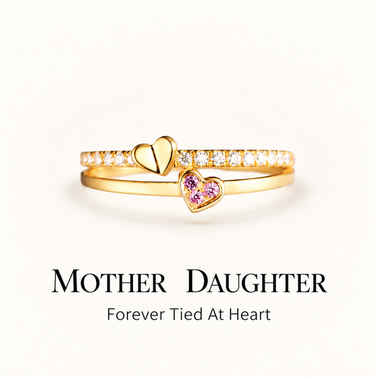 925 Sterling Silver-Mother & Daughter Heart Ring