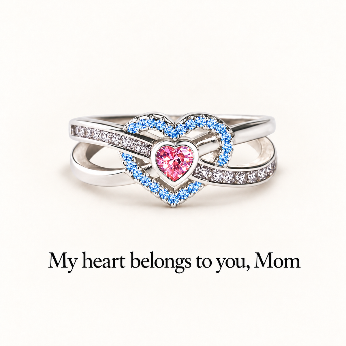Intertwined Double Heart Ring, Gift for Mom