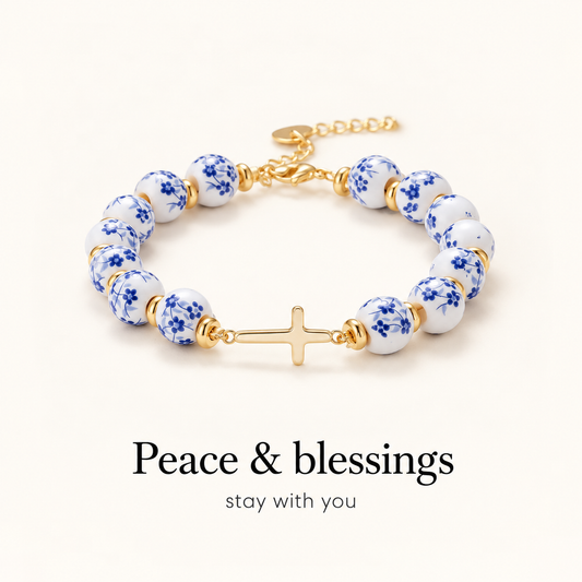 Blue White Porcelain Cross Bracelet