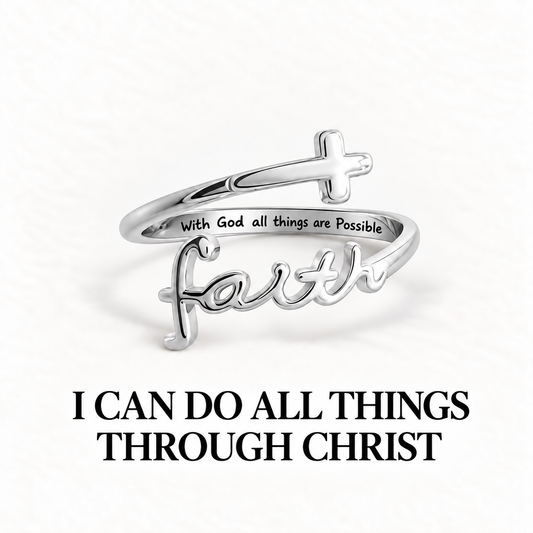 925 sterling silver-Faith Cross Adjustable Ring
