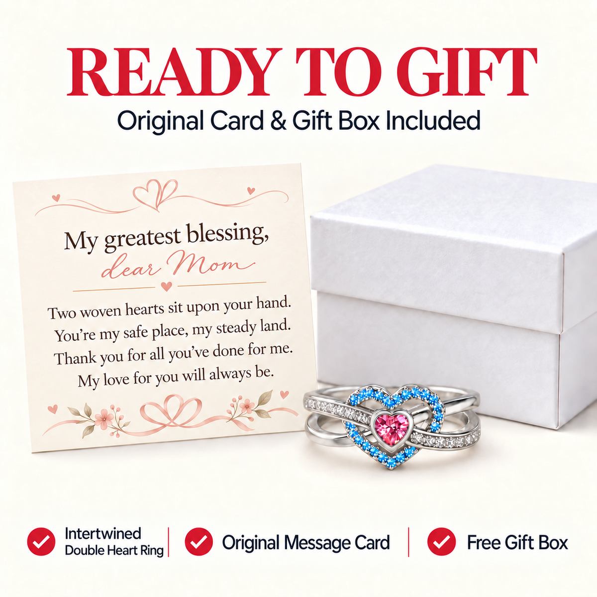 Intertwined Double Heart Ring, Gift for Mom