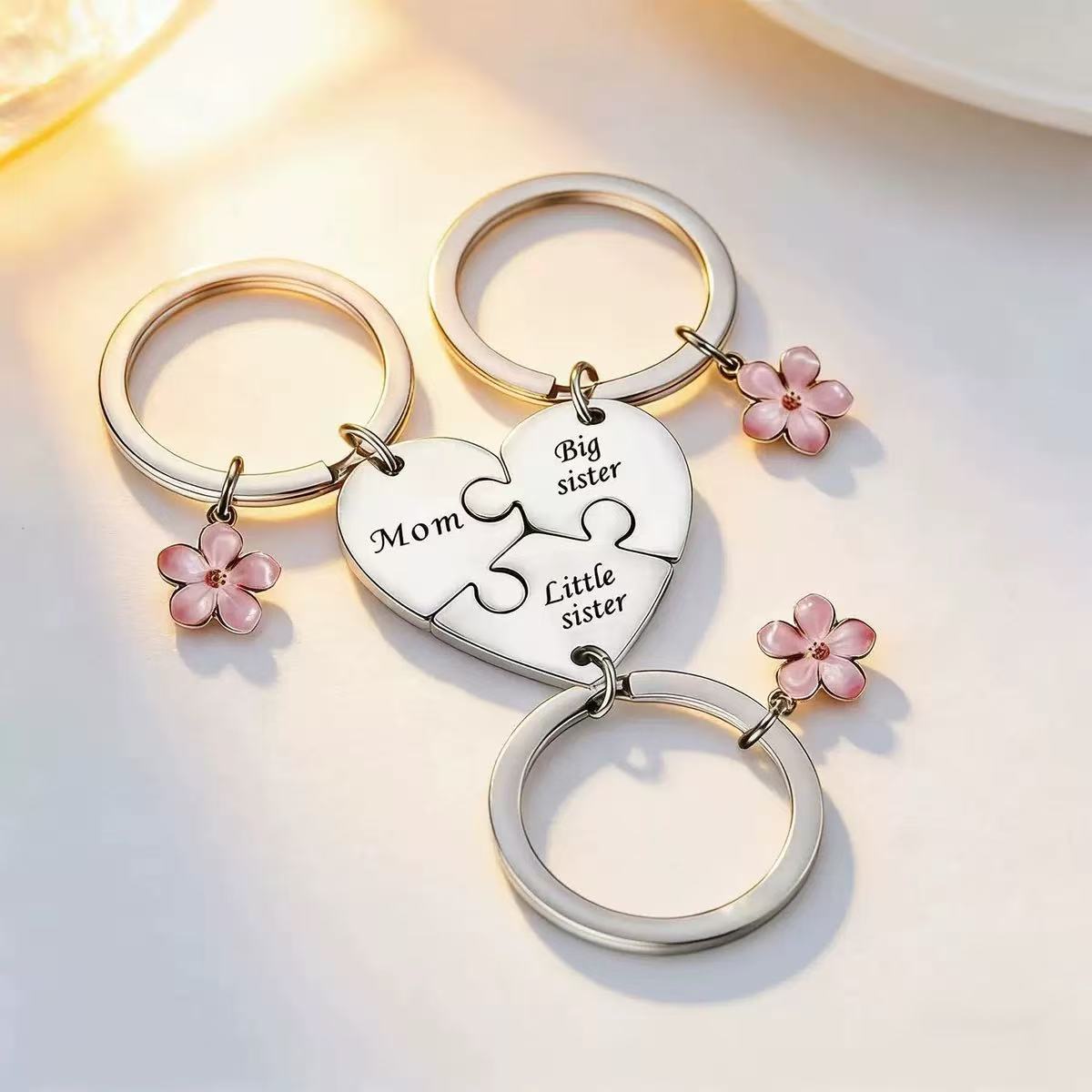 Connecting Hearts Puzzle Keychain for Mom & Daughters