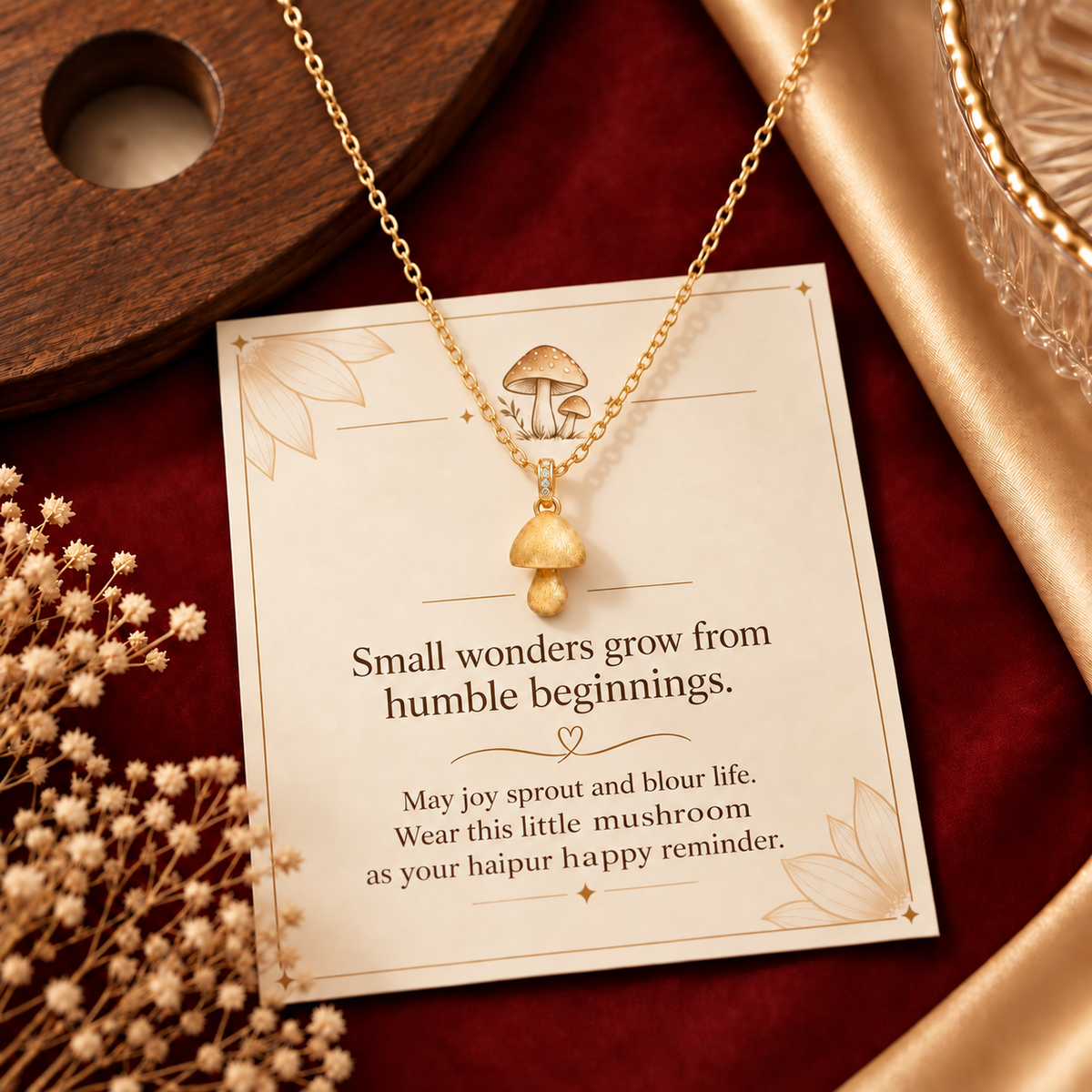 To My Granddaughter-Mushroom Pendant Gold Necklace