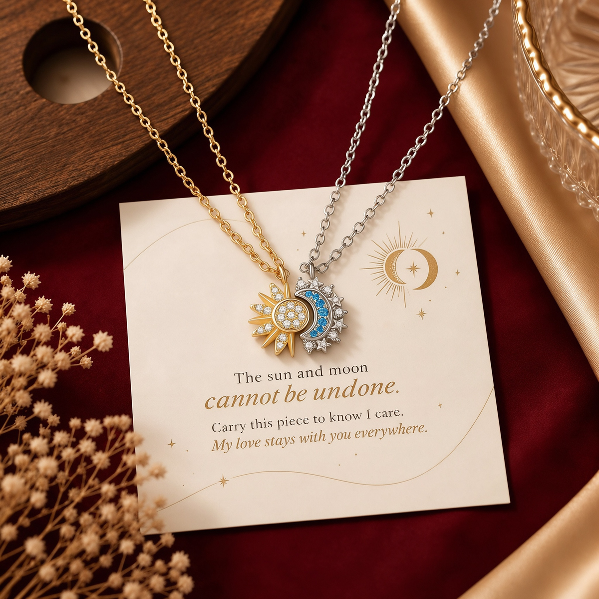 For My Wife-Day & Night Sun Moon Stackable Necklace Set