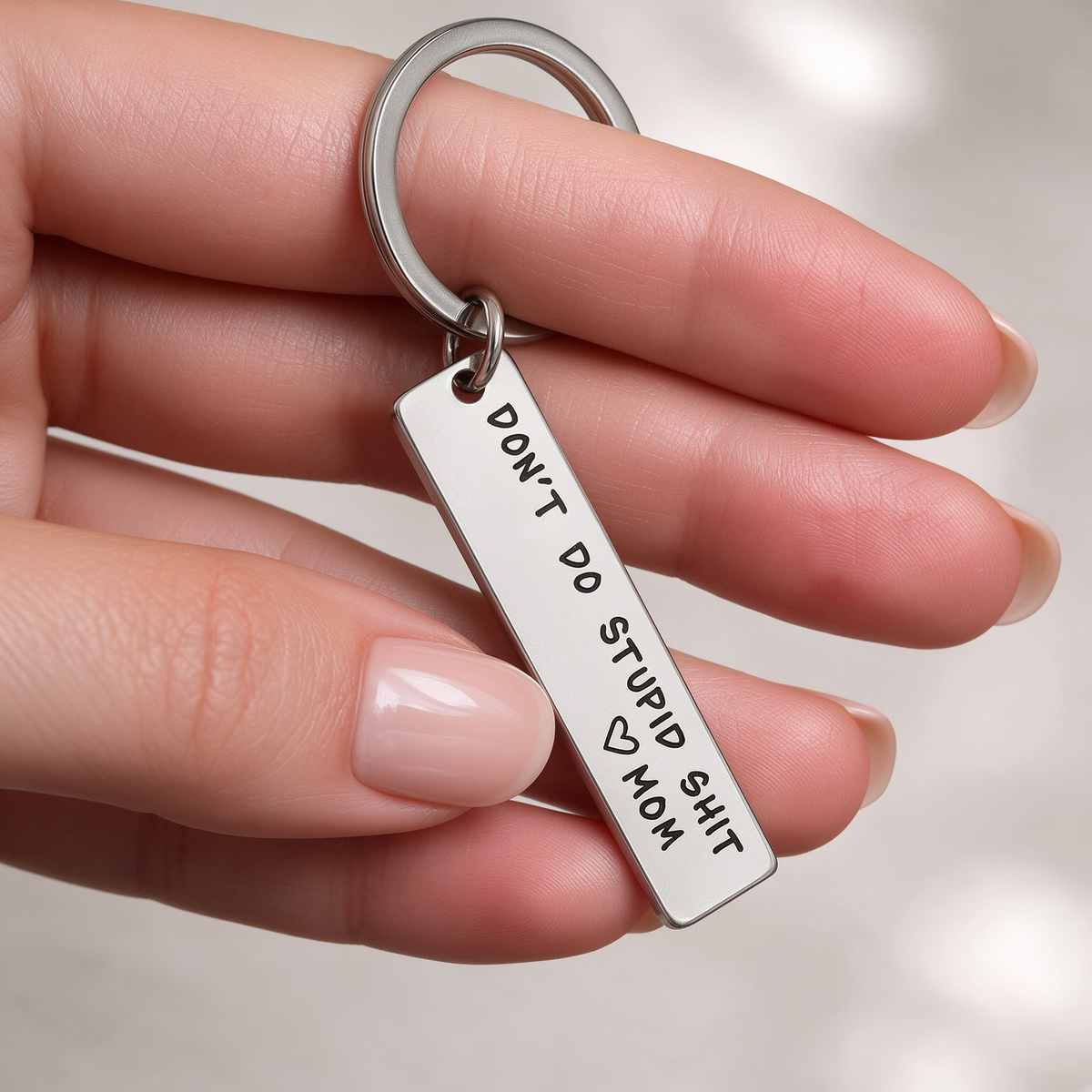 Mom Engraved Bar Keychain