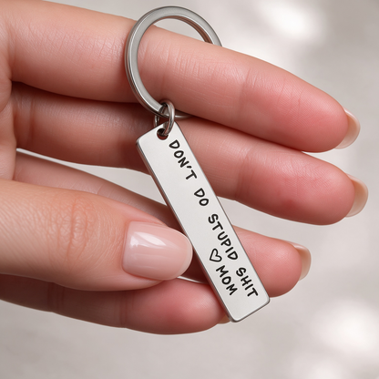 Mom Engraved Bar Keychain