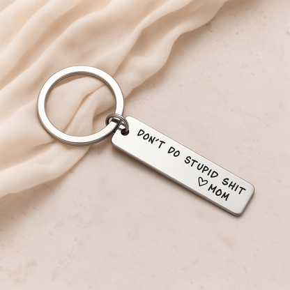 Mom Engraved Bar Keychain