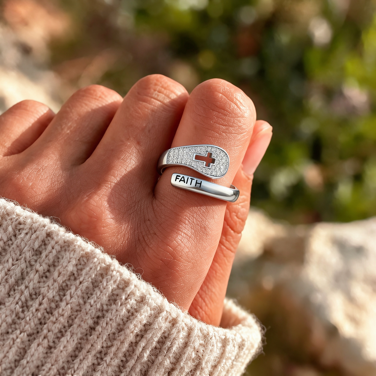 Faith Cross Adjustable Wrap Ring