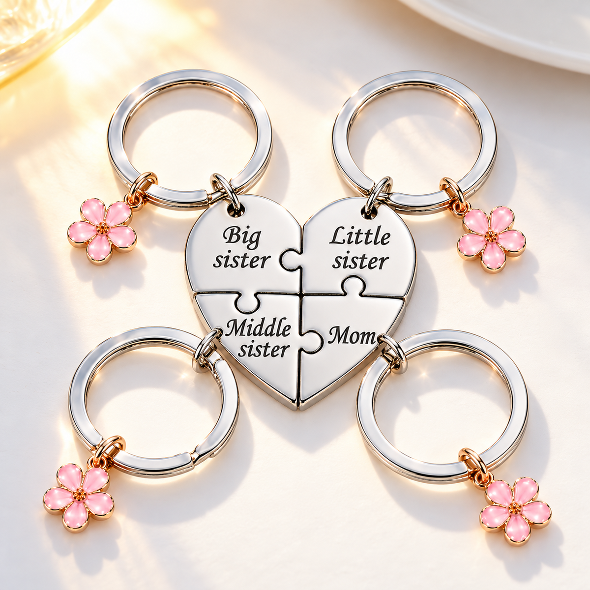 Connecting Hearts Puzzle Keychain for Mom & Daughters