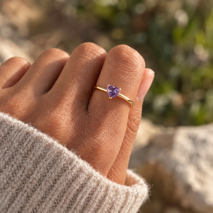 Dainty Tiny Heart Stone Thin Ring