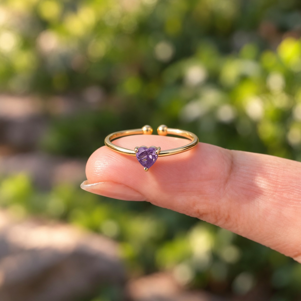 Dainty Tiny Heart Stone Thin Ring