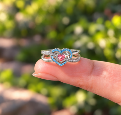 Intertwined Double Heart Ring, Gift for Mom
