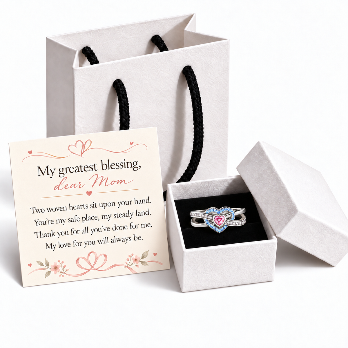 Intertwined Double Heart Ring, Gift for Mom