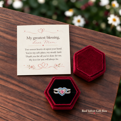 Intertwined Double Heart Ring, Gift for Mom