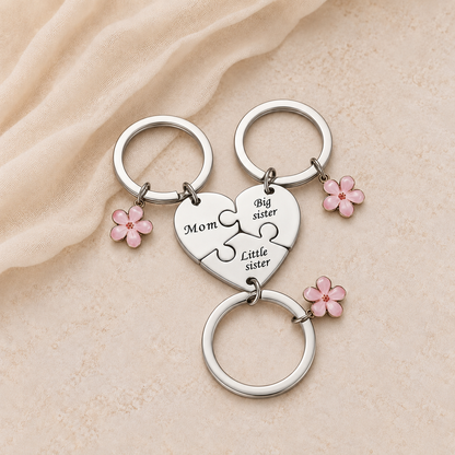Connecting Hearts Puzzle Keychain for Mom & Daughters