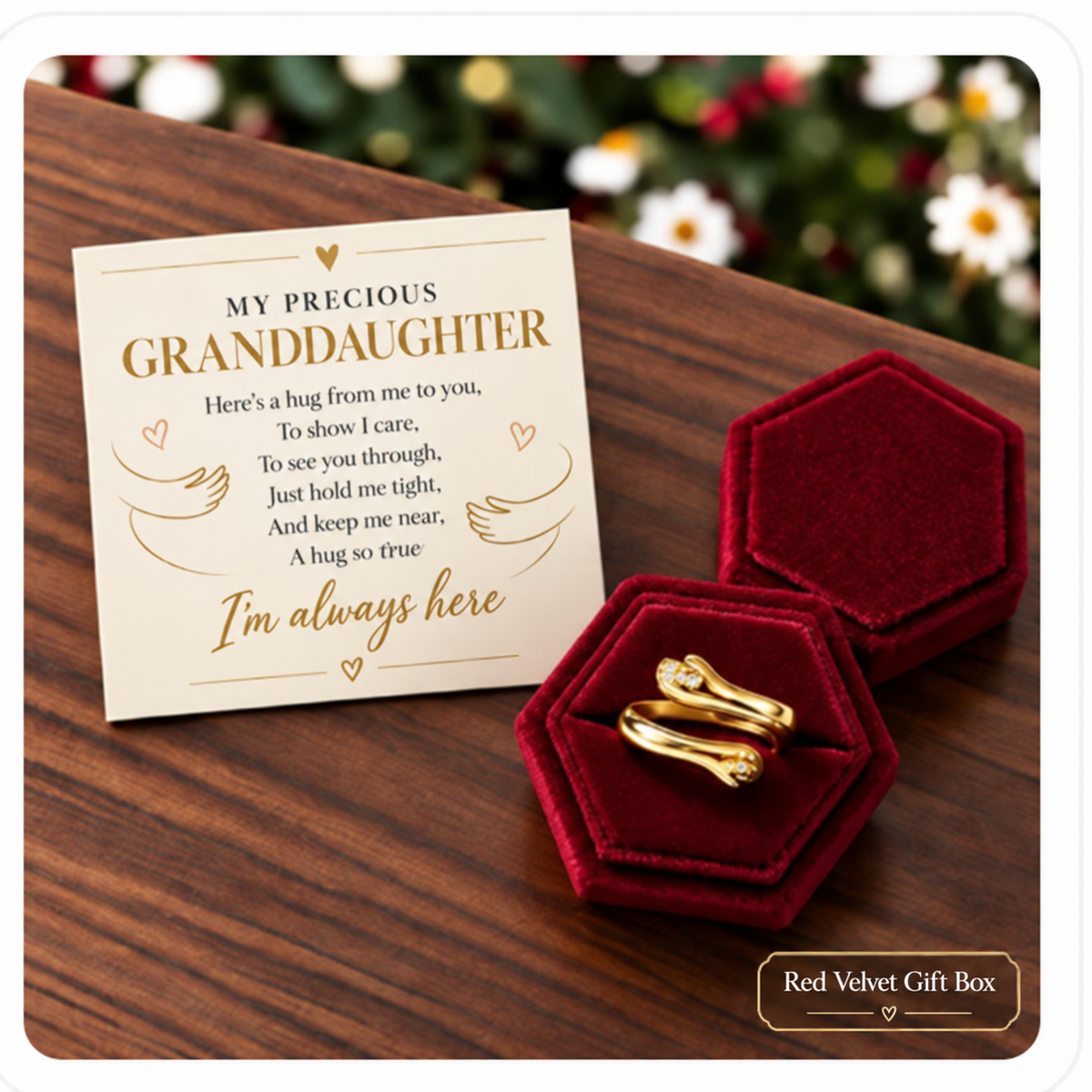 To My Granddaughter-Hugging Hands Open Ring
